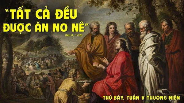 Thứ bảy tuần V thường niên - Lợi ích và tai hại của thức ăn 2 DALL·E 2025 02 11 04.53.06 A monk kneeling in prayer before the Holy Eucharist his face serene and contemplative. The setting is a dimly lit chapel with warm candlelight castin
