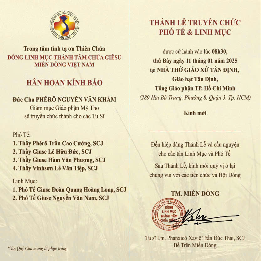 Dòng Linh Mục Thánh Tâm Chúa Giêsu thông báo truyền chức Linh mục và Phó tế 2025 4 Thiep Pho te