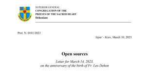 Letter for March 14, 2023, on the anniversary of the birth of Fr. Leo Dehon. 2 Untitled 3